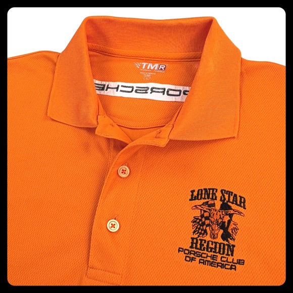 Texas Porsche Club of America Polo Men LARGE Orange Performance Lone Star Region
